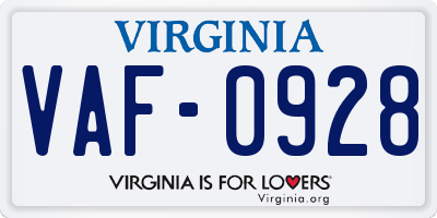VA license plate VAF0928