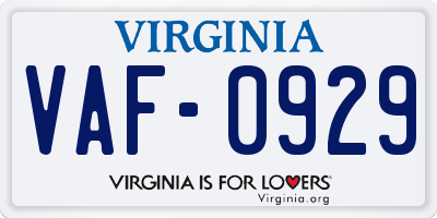 VA license plate VAF0929