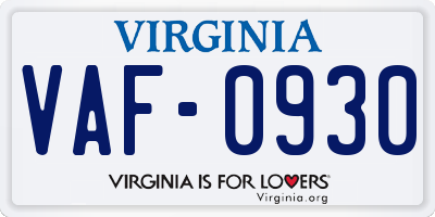 VA license plate VAF0930