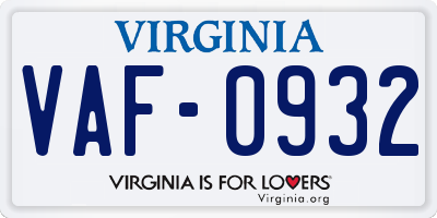 VA license plate VAF0932