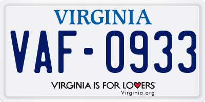 VA license plate VAF0933