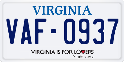 VA license plate VAF0937