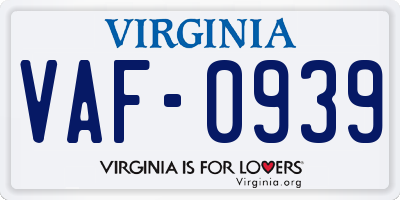 VA license plate VAF0939