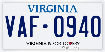 VA license plate VAF0940