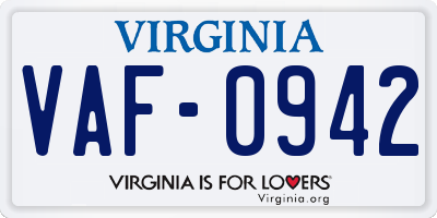 VA license plate VAF0942