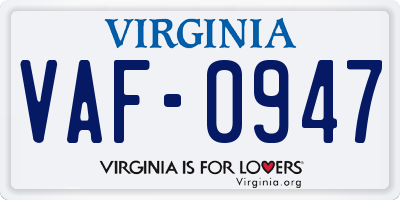 VA license plate VAF0947