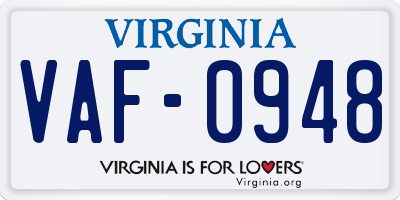 VA license plate VAF0948