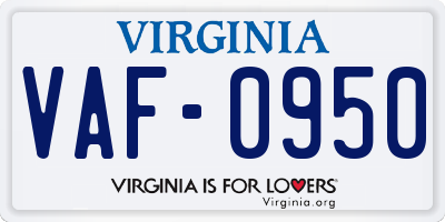 VA license plate VAF0950