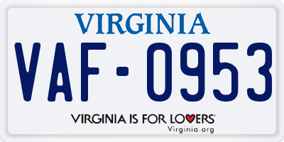 VA license plate VAF0953