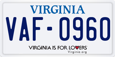 VA license plate VAF0960