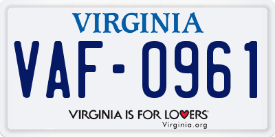 VA license plate VAF0961