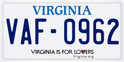 VA license plate VAF0962