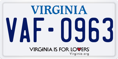 VA license plate VAF0963