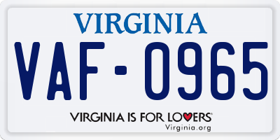 VA license plate VAF0965