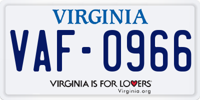 VA license plate VAF0966