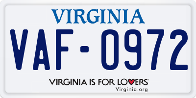 VA license plate VAF0972