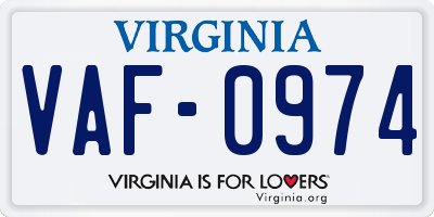 VA license plate VAF0974