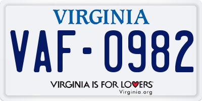 VA license plate VAF0982