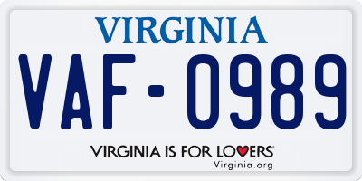 VA license plate VAF0989