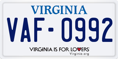 VA license plate VAF0992
