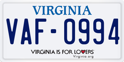 VA license plate VAF0994