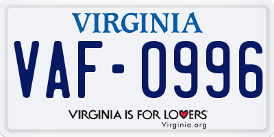 VA license plate VAF0996