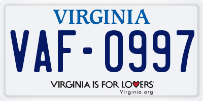 VA license plate VAF0997