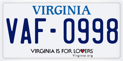 VA license plate VAF0998