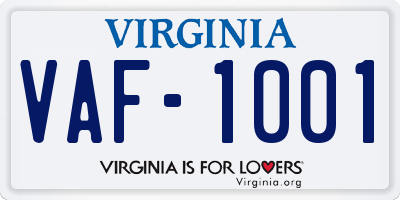 VA license plate VAF1001