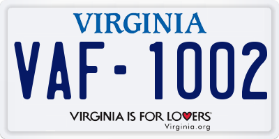 VA license plate VAF1002