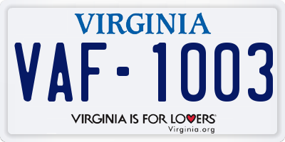 VA license plate VAF1003