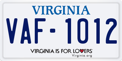 VA license plate VAF1012