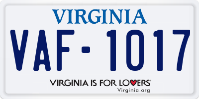 VA license plate VAF1017