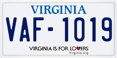 VA license plate VAF1019