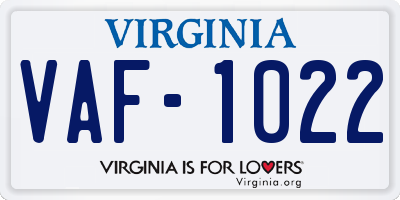 VA license plate VAF1022