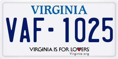 VA license plate VAF1025