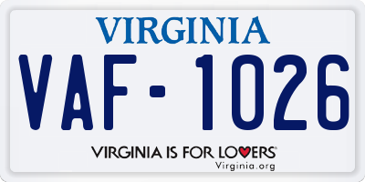 VA license plate VAF1026