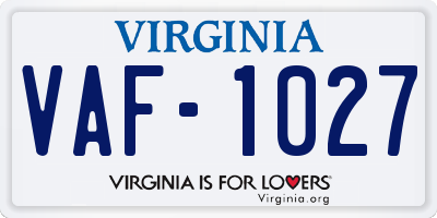 VA license plate VAF1027