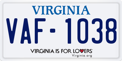 VA license plate VAF1038