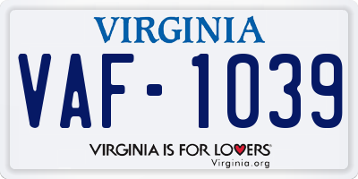 VA license plate VAF1039