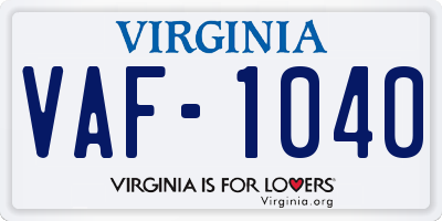 VA license plate VAF1040