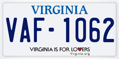 VA license plate VAF1062