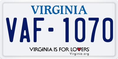 VA license plate VAF1070