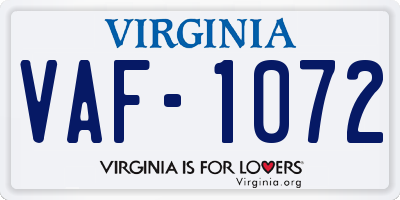 VA license plate VAF1072