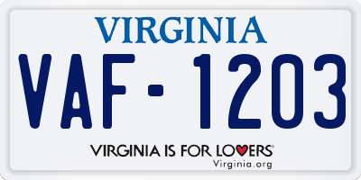 VA license plate VAF1203