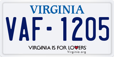 VA license plate VAF1205