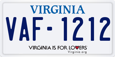 VA license plate VAF1212