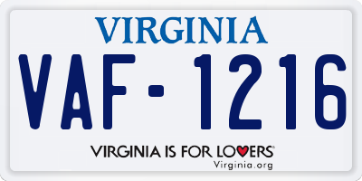 VA license plate VAF1216