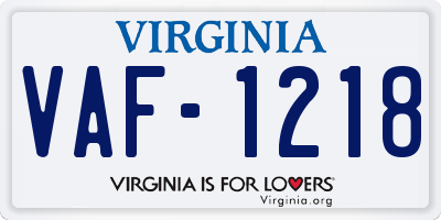 VA license plate VAF1218