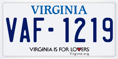 VA license plate VAF1219